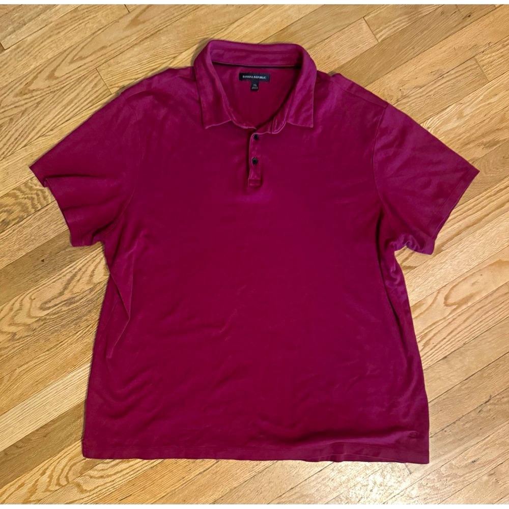Banana Republic Men's Burgundy Solid Short Sleeve Polo Shirt 2XL Button